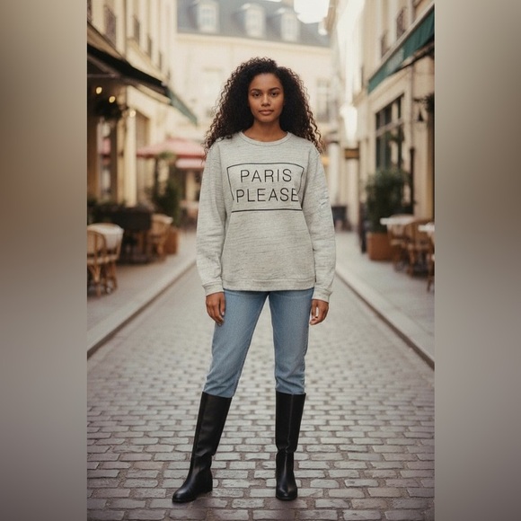 FOREVER 21 M Heathered Ivory Gray Sweatshirt Paris Please Graphic - Picture 2 of 13